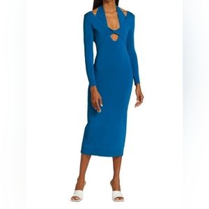 MONSE Long Sleeve Cut Out Knit Dress In Azure Sz L Org $990